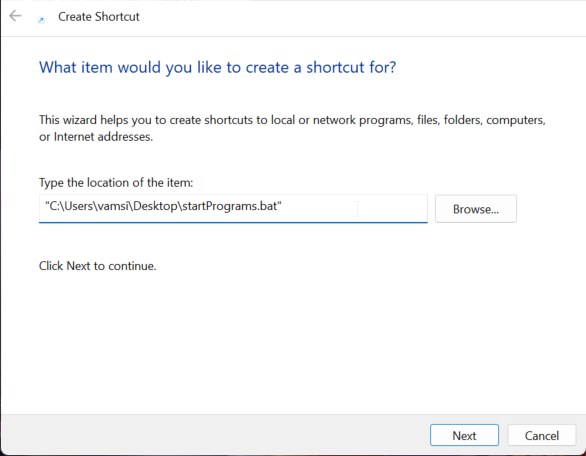 バッチファイルパスを貼り付けます
